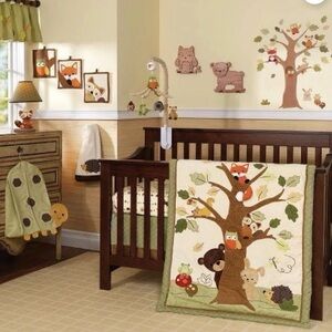 Lambs & Ivy Fox Owl Raccoon Animal Wall Hanging Quilt Fabric 3 Appliqués Baby